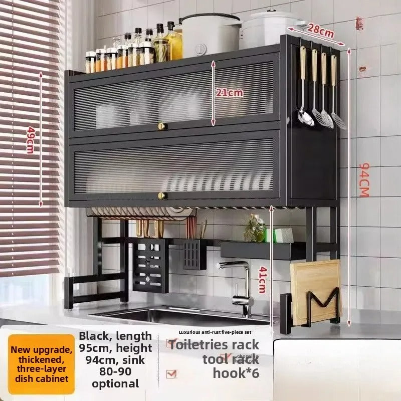2 Layer Over the Sink Rack | Dustproof Kitchen Dish Drying & Storage Cabinet
