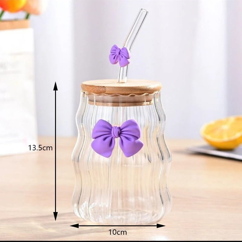 Glass Bow Drinking Cup with Lid & Straw – Cute Reusable Tumbler