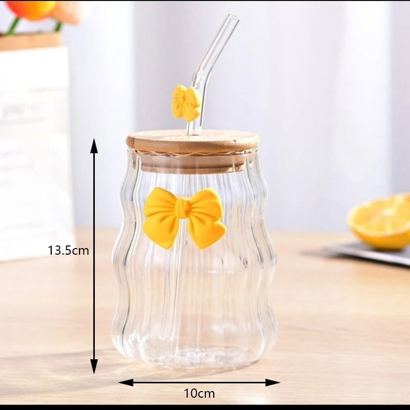 Glass Bow Drinking Cup with Lid & Straw – Cute Reusable Tumbler