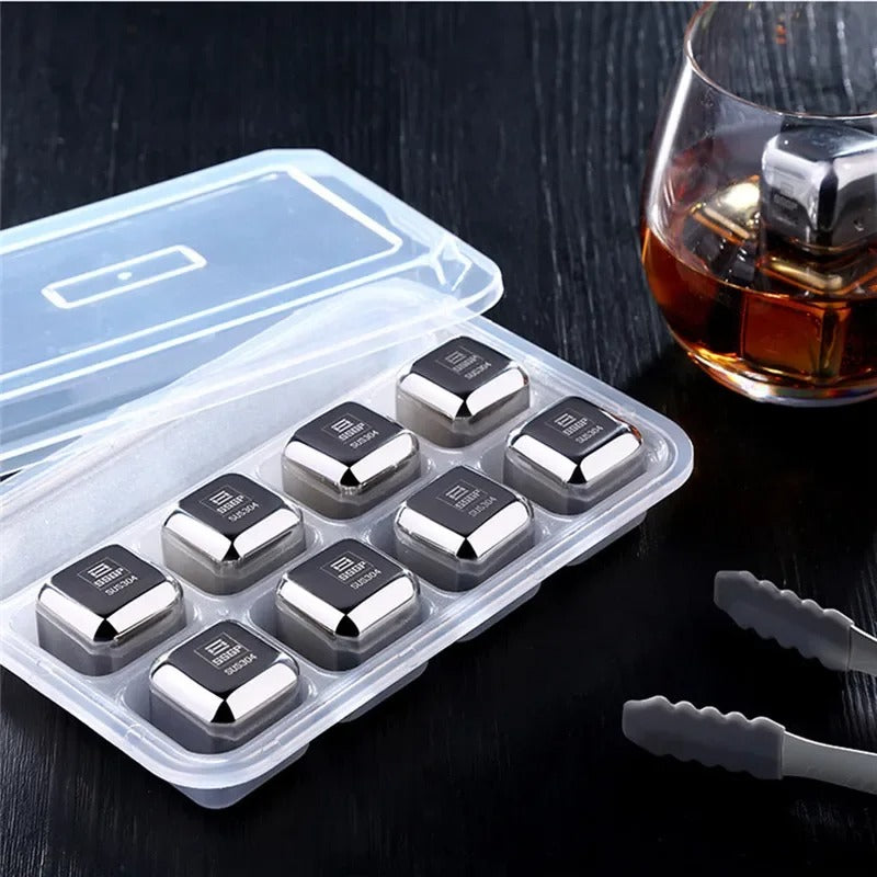 8PCS Stainless Steel Ice Cubes Set with Tong