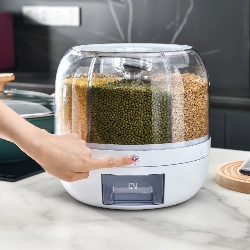 360° Rotating Grain Dispenser | Multi-Compartment Rice & Cereal Storage Container