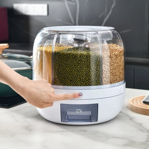 360° Rotating Grain Dispenser | Multi-Compartment Rice & Cereal Storage Container