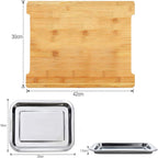 Bamboo Cutting Board With 2 Steel Trays