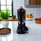 Premium Green/Black Silicone Kitchen Utensil Set with Marble Design and Rose Gold Accents - 7 Pieces