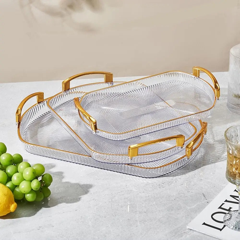 Luxury Acrylic Serving Tray Set with Gold Handles – Elegant Snack & Dessert Serving Platters