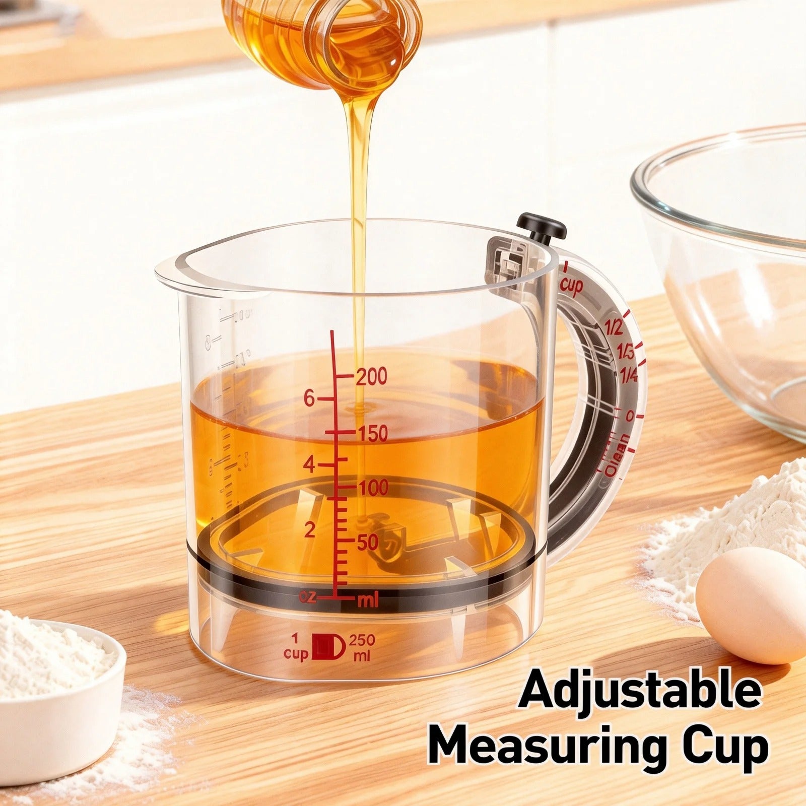 Acrylic 4-in-1 Measuring Cup – Adjustable Kitchen Measuring Cup 250ml
