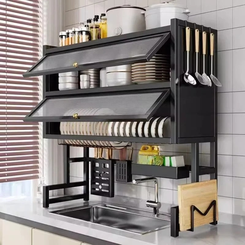 2 Layer Over the Sink Rack | Dustproof Kitchen Dish Drying & Storage Cabinet