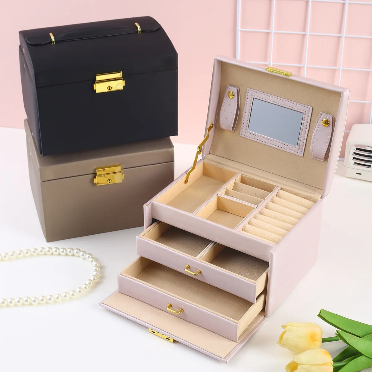 Mirror Leather Jewelry Organizer 2 Layer