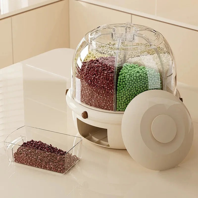 Premium 360° Rotating Grain Dispenser | Airtight Multi-Section Storage Container