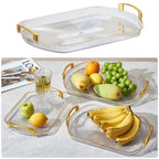 Luxury Acrylic Serving Tray Set with Gold Handles – Elegant Snack & Dessert Serving Platters