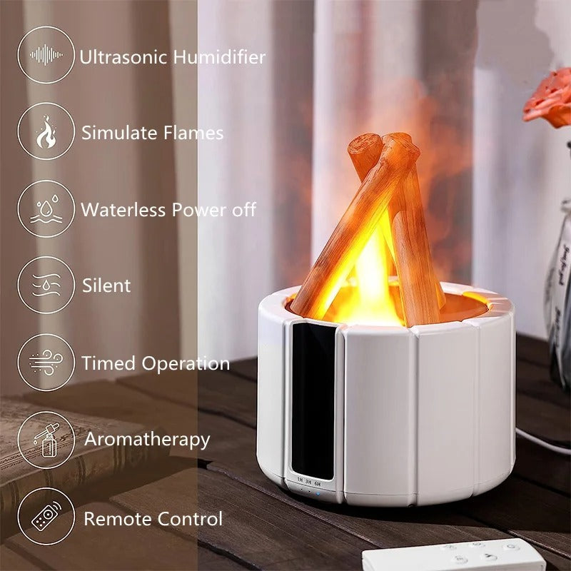 Simulated Flame Aroma Diffuser | 280ml Ultrasonic Humidifier with Remote Control