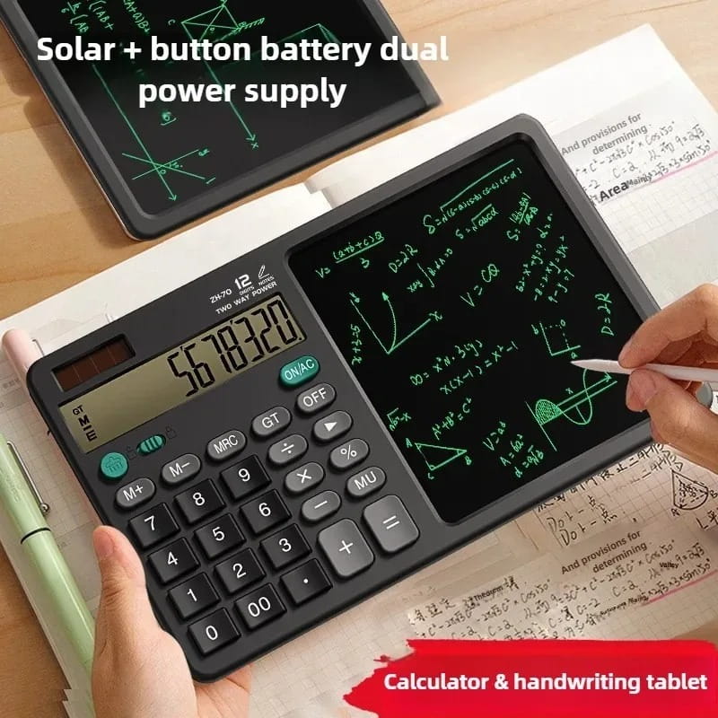 12-Digit Calculator with LCD Writing Tablet & Stylus – Portable Desktop Calculator