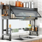 Over the Sink Cabinet Dish Drying Rack | Multifunctional Kitchen Storage Organizer with Dustproof Sliding Cover