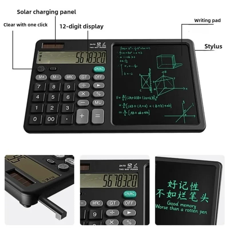 12-Digit Calculator with LCD Writing Tablet & Stylus – Portable Desktop Calculator