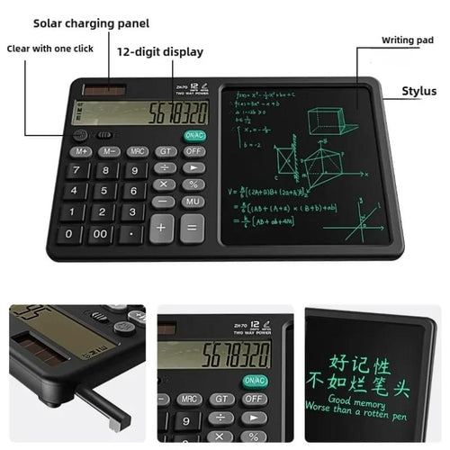 12-Digit Calculator with LCD Writing Tablet & Stylus – Portable Desktop Calculator