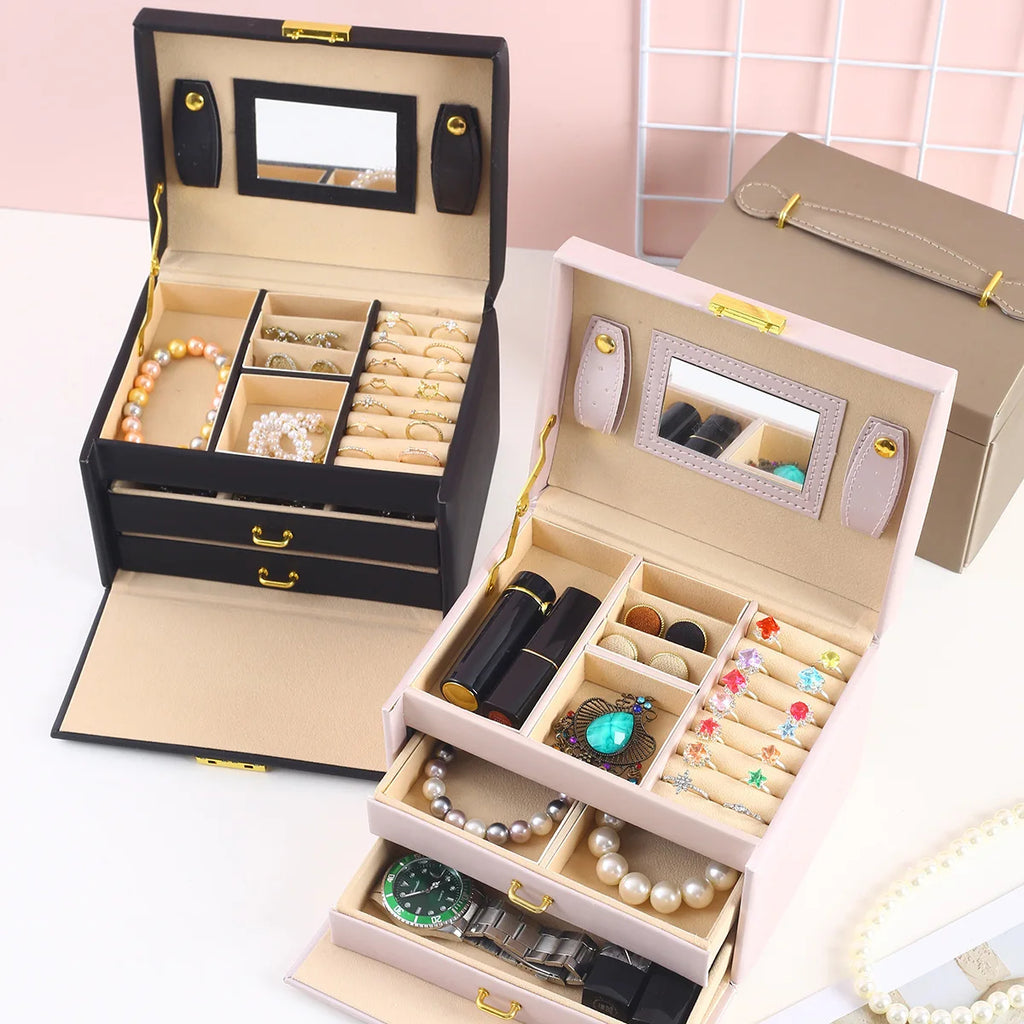 Mirror Leather Jewelry Organizer 2 Layer