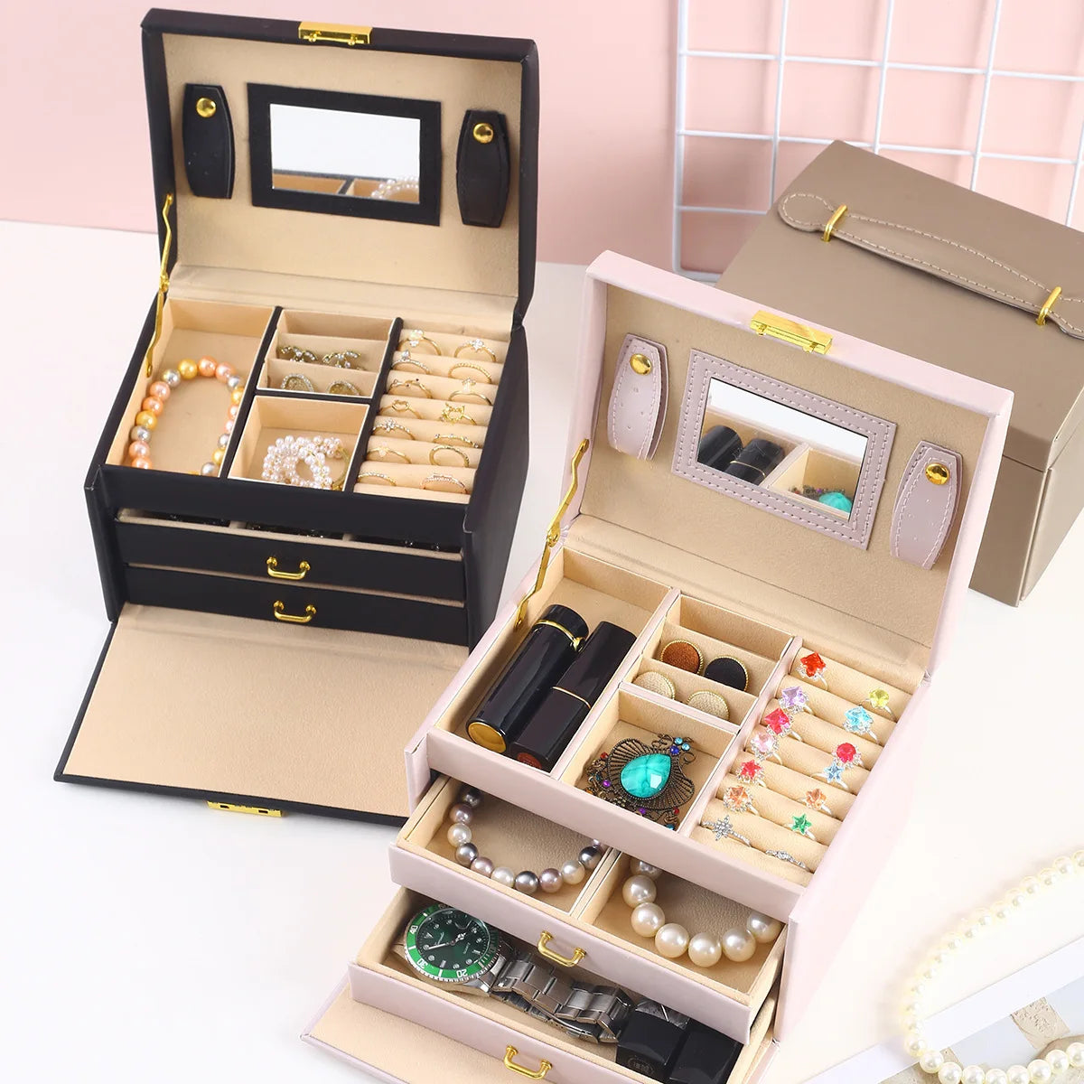 Mirror Leather Jewelry Organizer 2 Layer