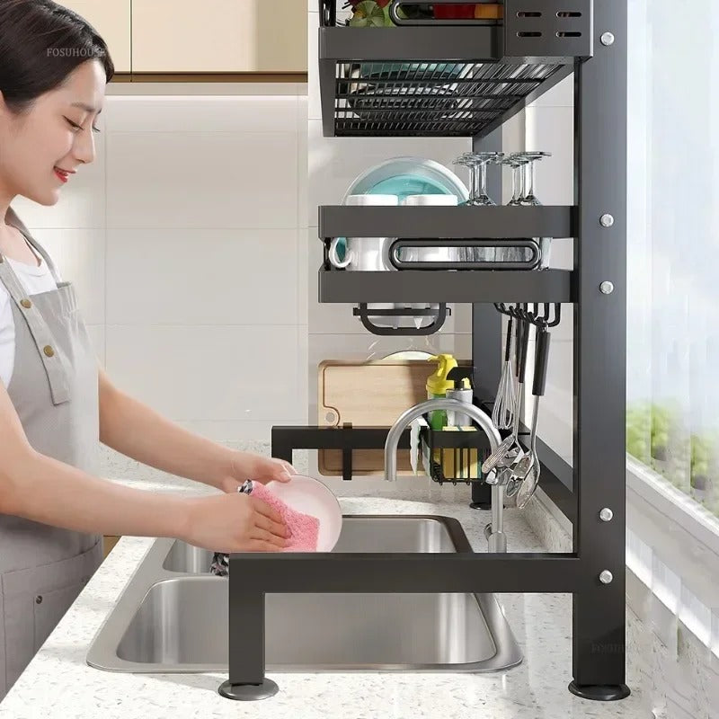 Over the Sink Cabinet 2 Layer Rack | Adjustable Kitchen Dish Drying & Storage Organizer