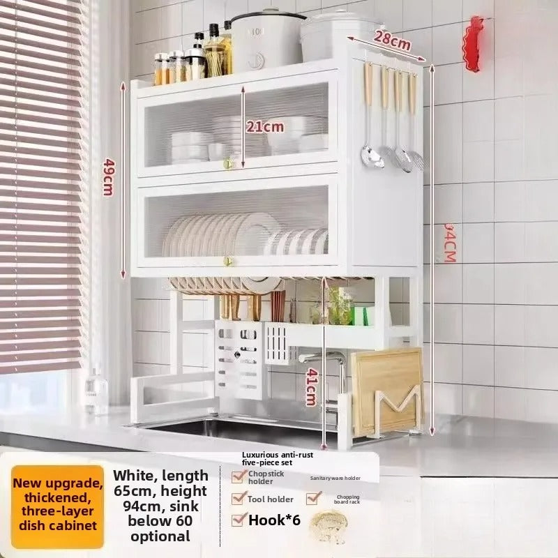 2 Layer Over the Sink Rack | Dustproof Kitchen Dish Drying & Storage Cabinet