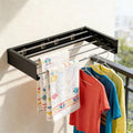 Wall Mounted Foldable Drying Rack with Clothes Hanger Rails