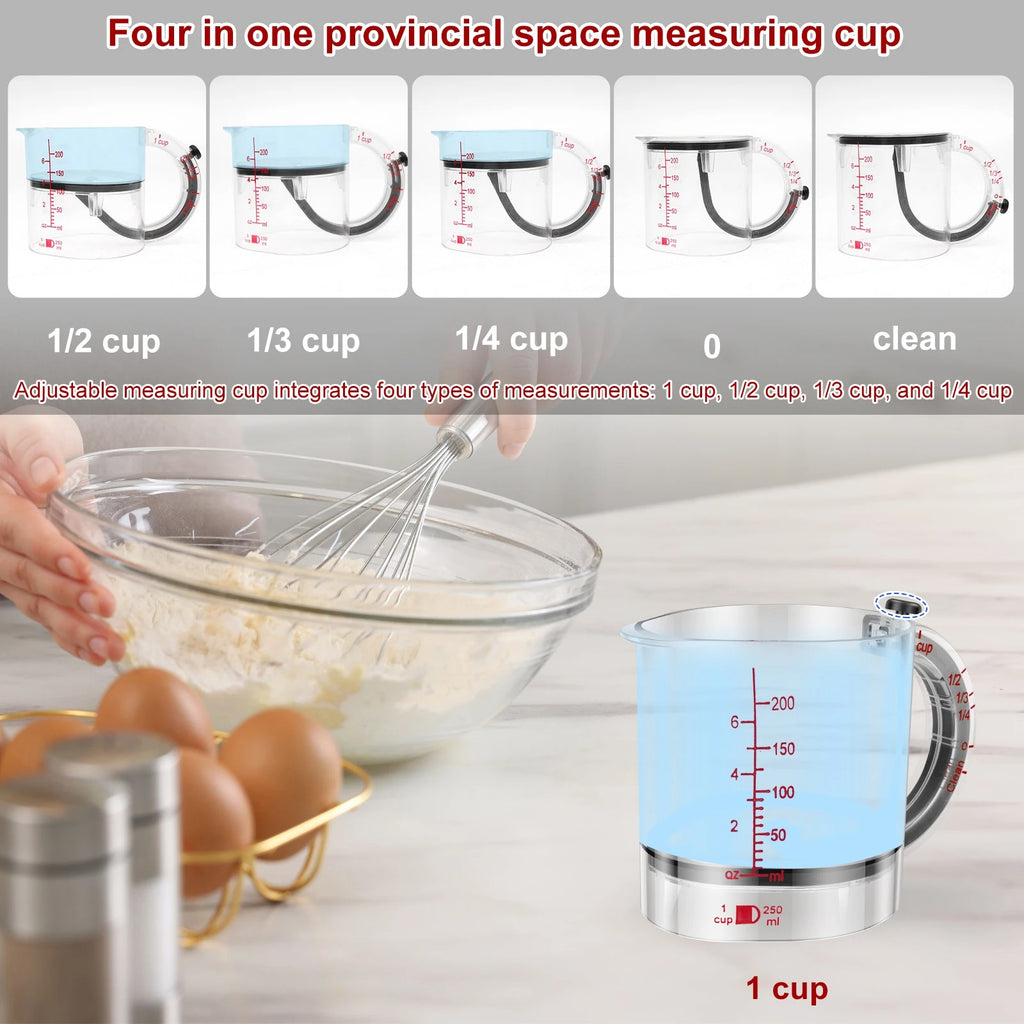 Acrylic 4-in-1 Measuring Cup – Adjustable Kitchen Measuring Cup 250ml
