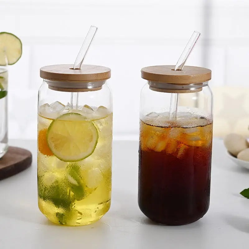 500ml Aesthetic Glass Jar with Bamboo Lid & Straw | Reusable Drink Bottle