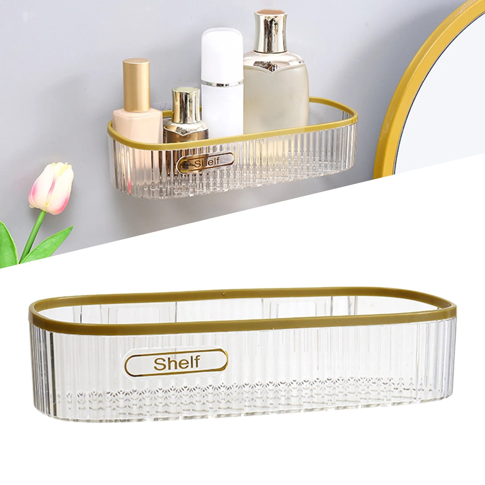 Wall Mounted Acrylic Bathroom Shelf – No-Drill Shower & Storage Organizer