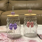 Glass Bow Drinking Cup with Lid & Straw – Cute Reusable Tumbler