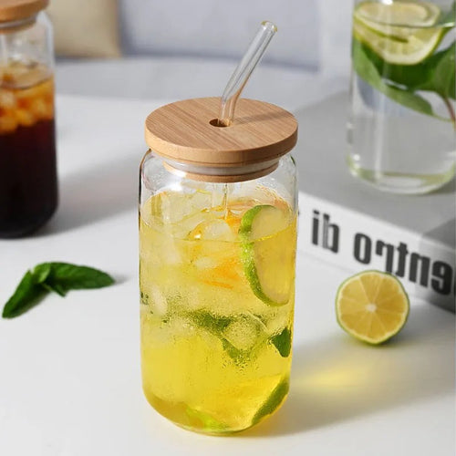 500ml Aesthetic Glass Jar with Bamboo Lid & Straw | Reusable Drink Bottle