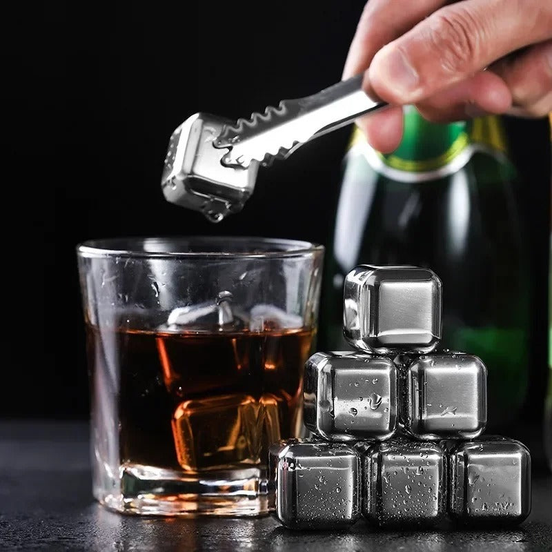 8PCS Stainless Steel Ice Cubes Set with Tong