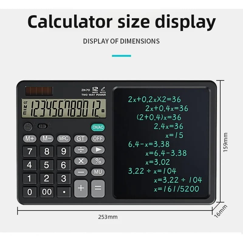 12-Digit Calculator with LCD Writing Tablet & Stylus – Portable Desktop Calculator