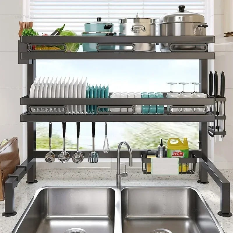 Over the Sink Cabinet 2 Layer Rack | Adjustable Kitchen Dish Drying & Storage Organizer