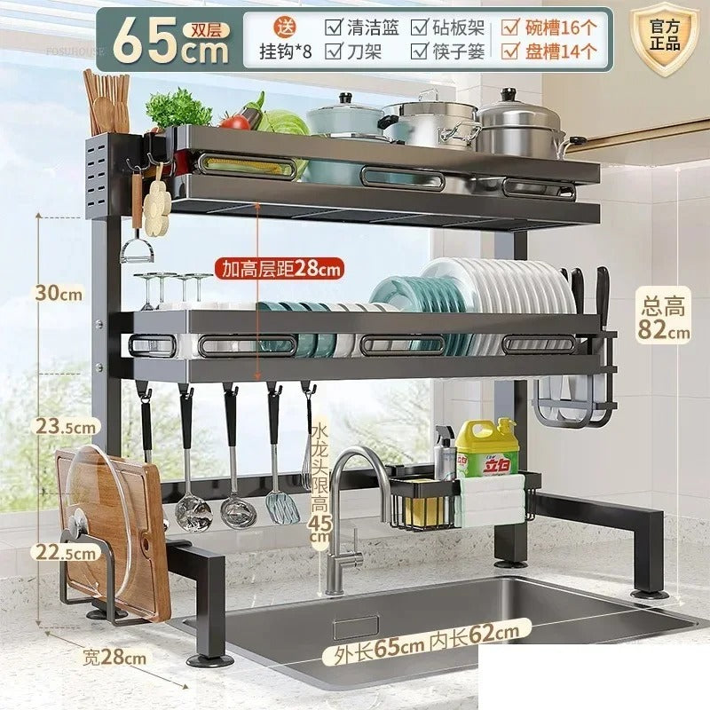Over the Sink Cabinet 2 Layer Rack | Adjustable Kitchen Dish Drying & Storage Organizer