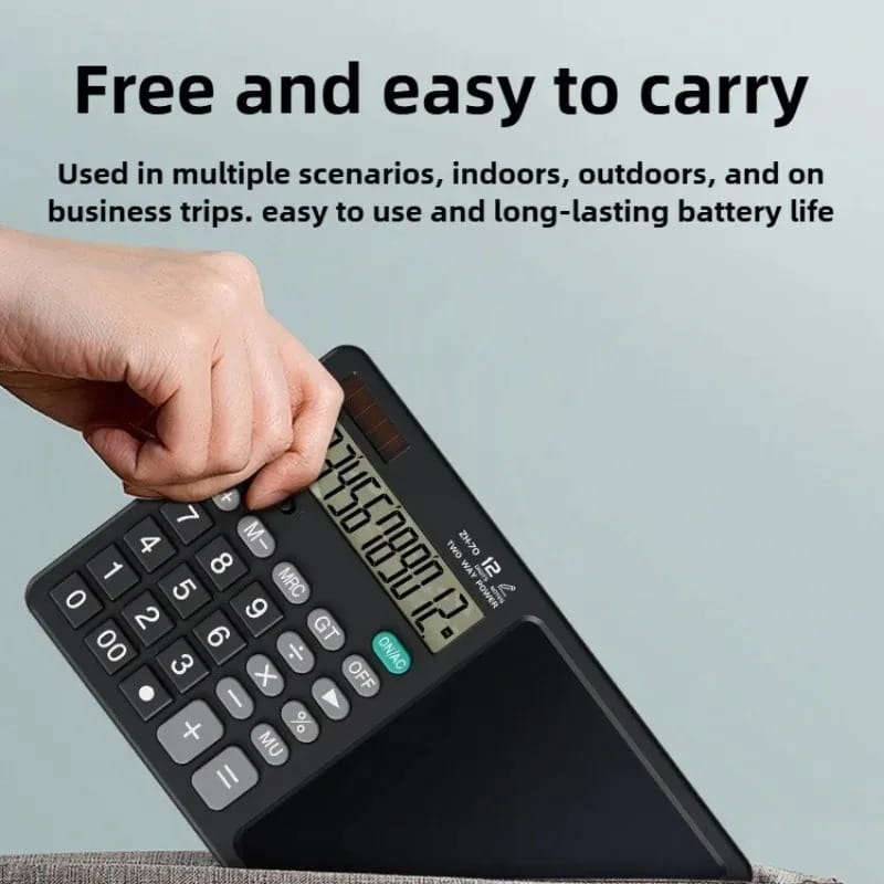 12-Digit Calculator with LCD Writing Tablet & Stylus – Portable Desktop Calculator
