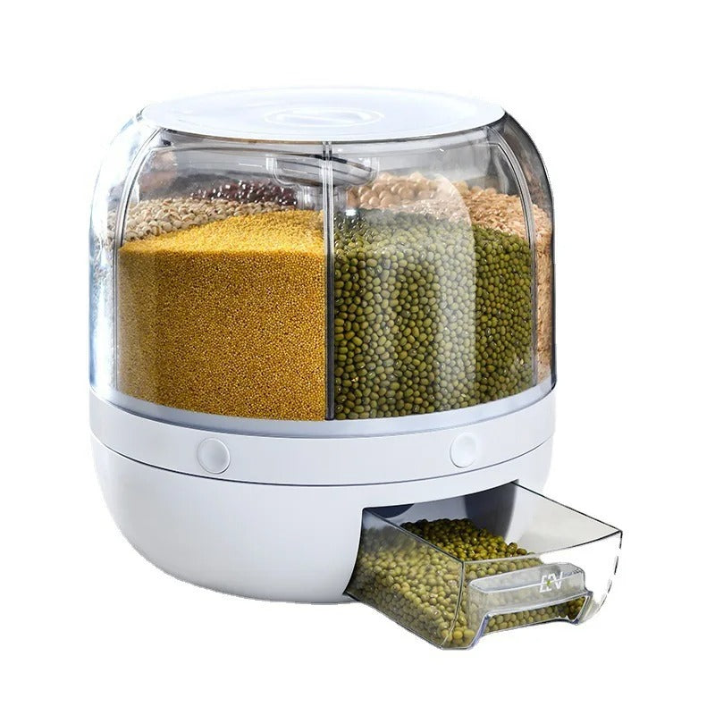 360° Rotating Grain Dispenser | Multi-Compartment Rice & Cereal Storage Container