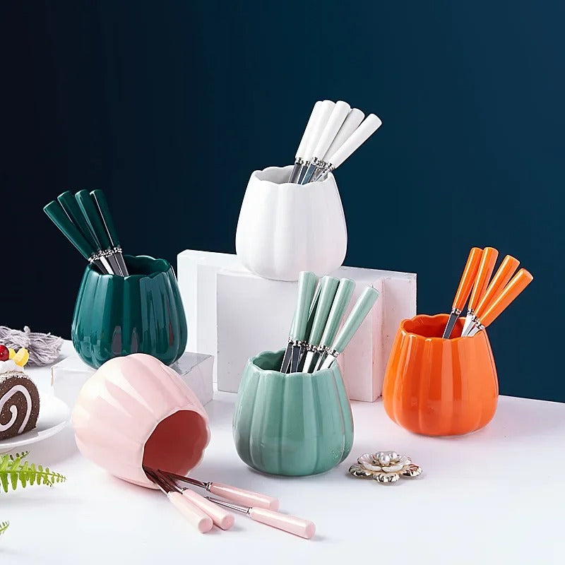 Elegant Ceramic Cutlery Set with Holders
