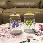 Glass Bow Drinking Cup with Lid & Straw – Cute Reusable Tumbler