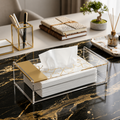 Luxury Acrylic Tissue Box Holder with Gold Geometric Design