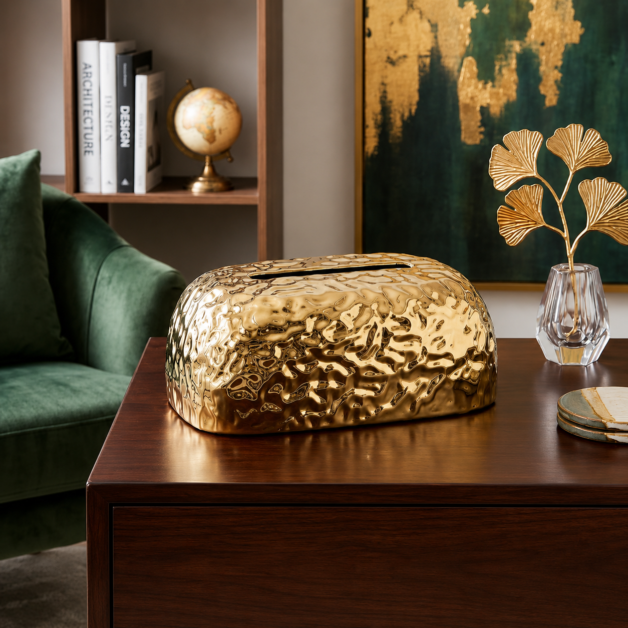 Luxury Hammered Metal Tissue Box Cover – Modern Decorative Tissue Holder