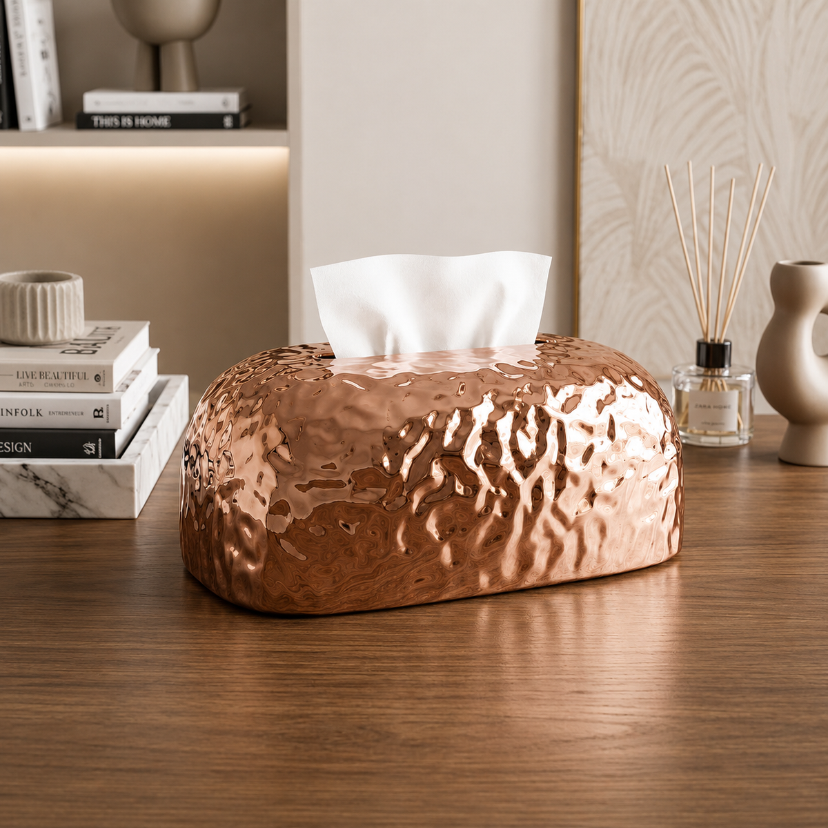 Luxury Hammered Metal Tissue Box Cover – Modern Decorative Tissue Holder