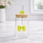 500 ML Butterfly Glass Tumblers Set with Bamboo Lid & Straw | Drinkware for Coffee, Juice & Milk