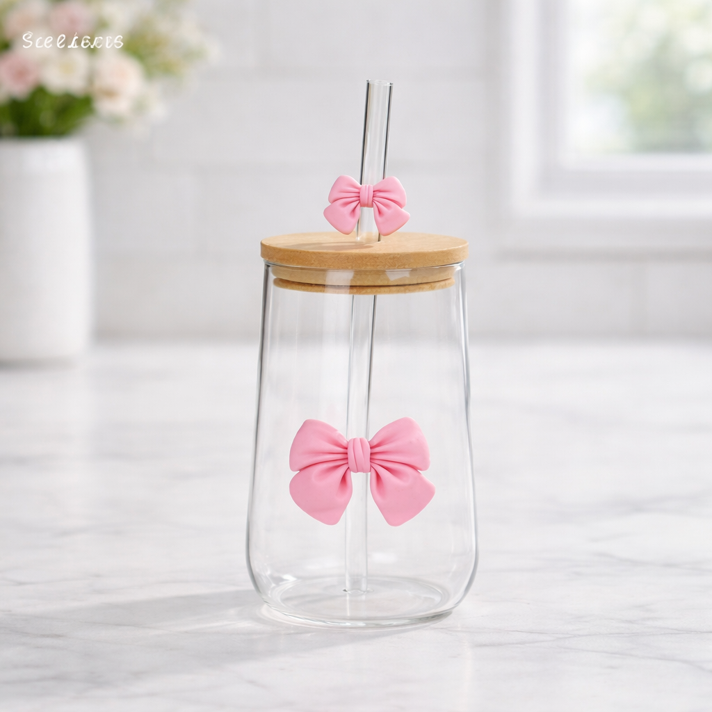 500 ML Butterfly Glass Tumblers Set with Bamboo Lid & Straw | Drinkware for Coffee, Juice & Milk