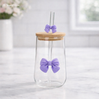 500 ML Butterfly Glass Tumblers Set with Bamboo Lid & Straw | Drinkware for Coffee, Juice & Milk