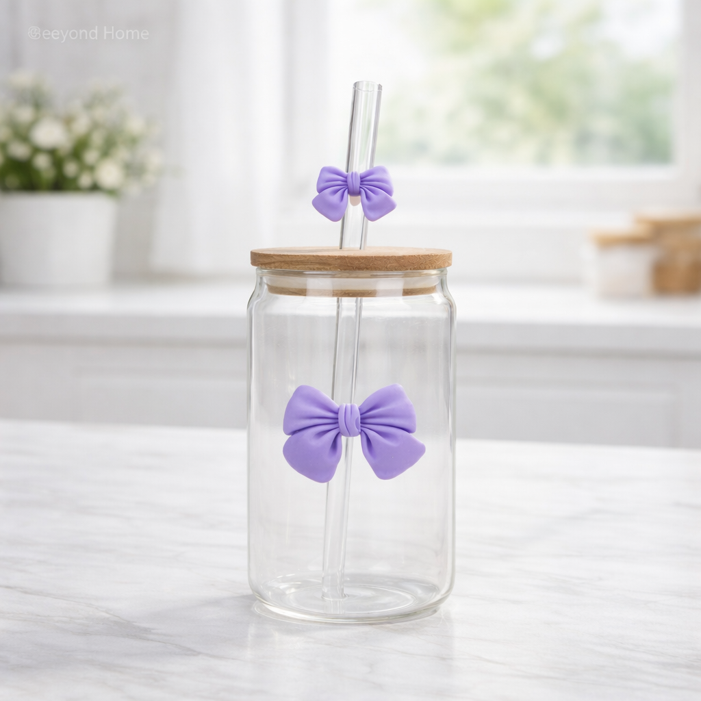 500 ML Butterfly Glass Tumblers Set with Bamboo Lid & Straw | Drinkware for Iced Coffee & Juice