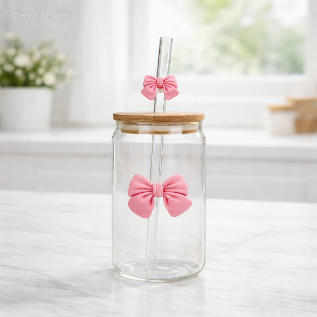 500 ML Butterfly Glass Tumblers Set with Bamboo Lid & Straw | Drinkware for Iced Coffee & Juice
