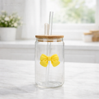 500 ML Butterfly Glass Tumblers Set with Bamboo Lid & Straw | Drinkware for Iced Coffee & Juice