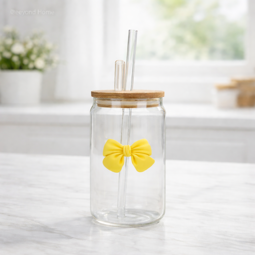 500 ML Butterfly Glass Tumblers Set with Bamboo Lid & Straw | Drinkware for Iced Coffee & Juice