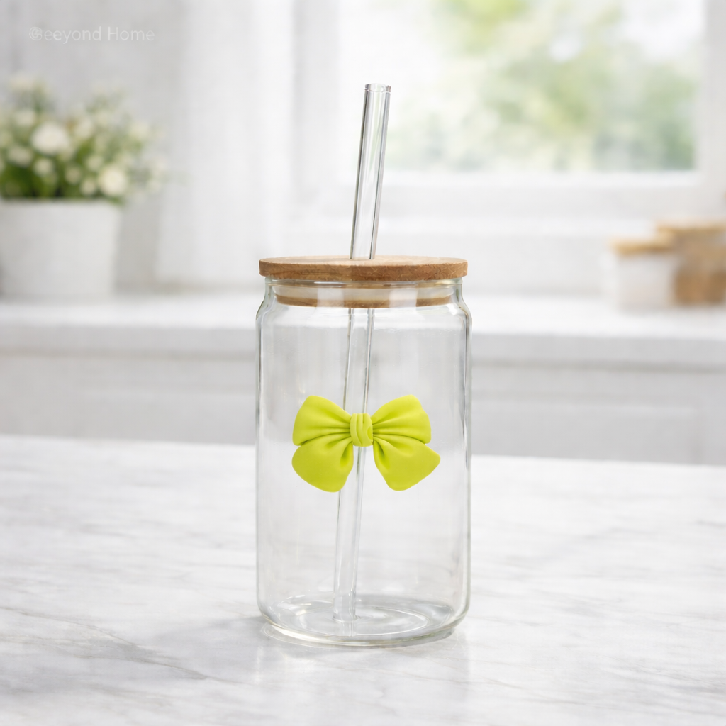 500 ML Butterfly Glass Tumblers Set with Bamboo Lid & Straw | Drinkware for Iced Coffee & Juice
