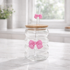 300 ML Wavy Butterfly Glass Tumblers Set with Bamboo Lid & Straw –  Aesthetic Drinkware for Coffee, Juice & Milk