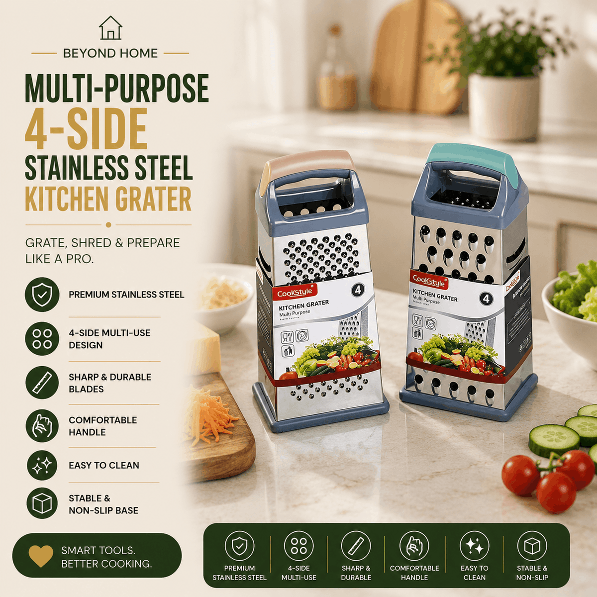 Multi-Purpose 4-Side Stainless Steel Kitchen Grater